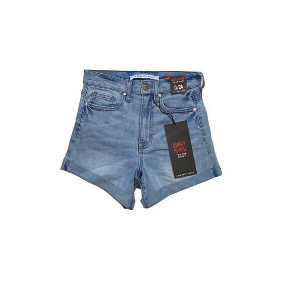 Celebrity Pink Curvy Fit Jean Shorts 0 Light Blue‎ Juniors' Cuffed Stretch Faded - Picture 1 of 11